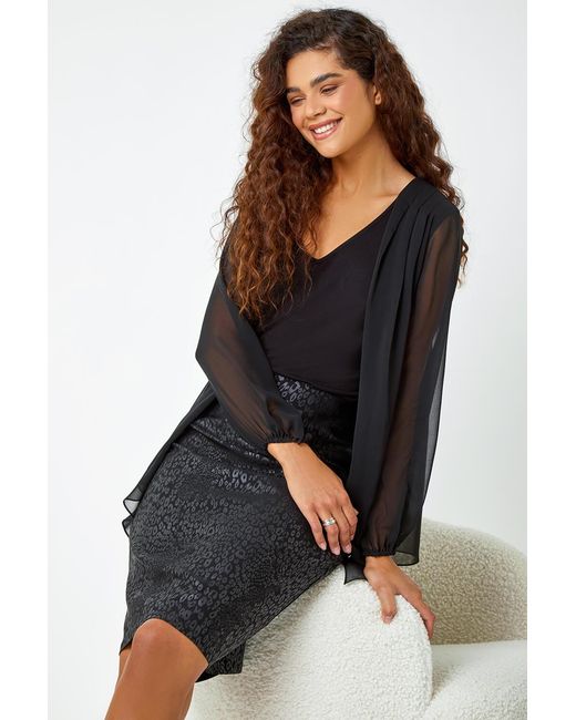 Roman Black Animal Print Elastic Waist Pencil Skirt