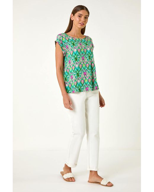 Roman Green Abstract Print Shell Top