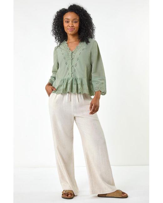 Roman Petite Green Broderie Scallop Blouse