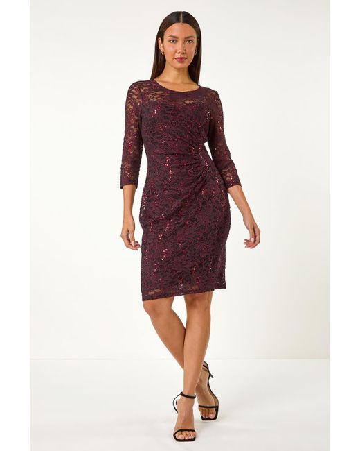 Roman Sequin Lace Ruched Stretch Dress in Red | Lyst UK Roman Sequin Lace Ruched Stretch Dress in Red | Lyst UK