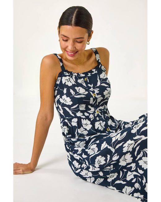 Roman Blue Floral Print Midi Sundress