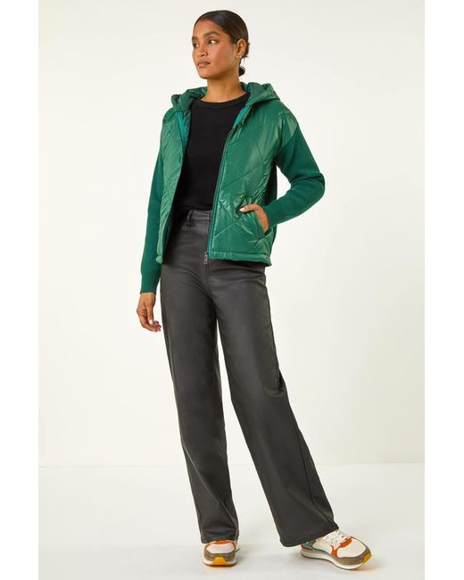 Roman Green Diamond Quilted Hooded Mix Jacket