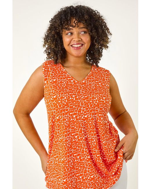 Roman Curve Orange V-Neck Swing Vest Top