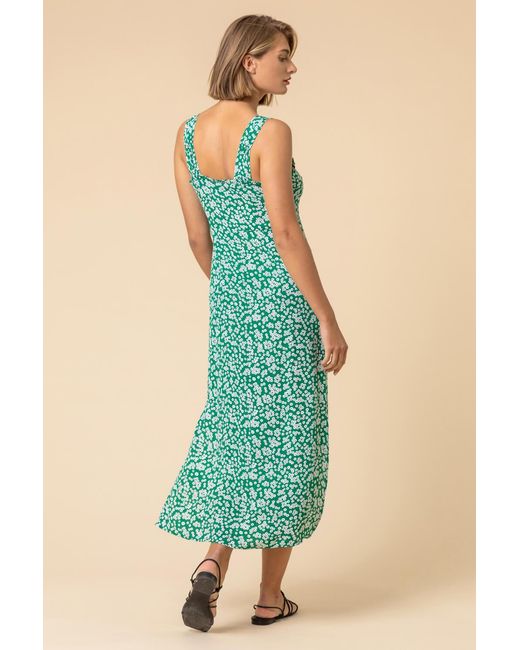 Roman Green Ditsy Floral Button Through Dress