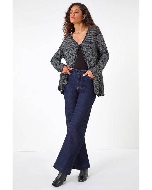 Roman Black Shimmer Crew Neck Knit Cardigan