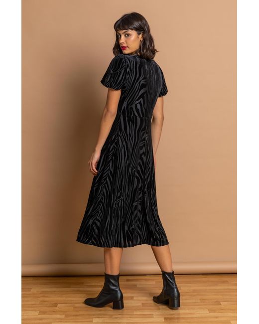 Roman Black Zebra Print Burnout Velvet Dress