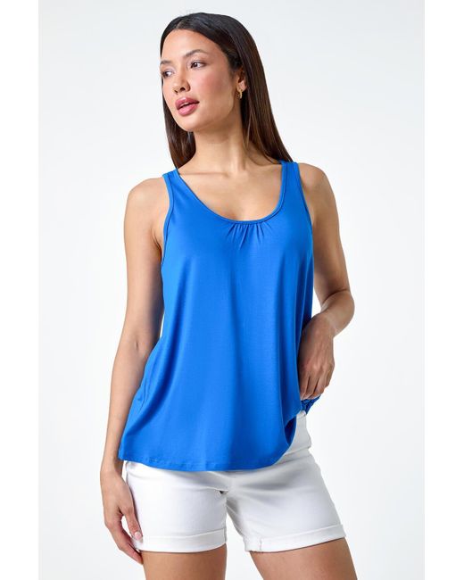 Roman Blue Plain V-neck Stretch Jersey Vest Top
