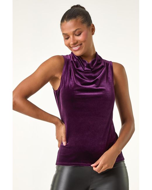 Roman Red Velvet Cowl Neck Stretch Top