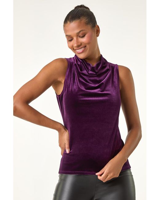 Roman Red Velvet Cowl Neck Stretch Top