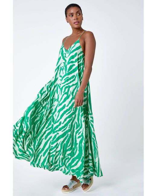 Roman Green Animal Print Halter Neck Maxi Dress