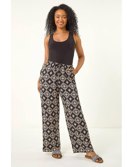 Roman Petite Black Geometric Trouser