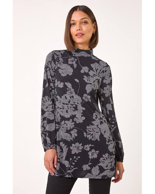 Roman Black Printed Side Split Tunic Top