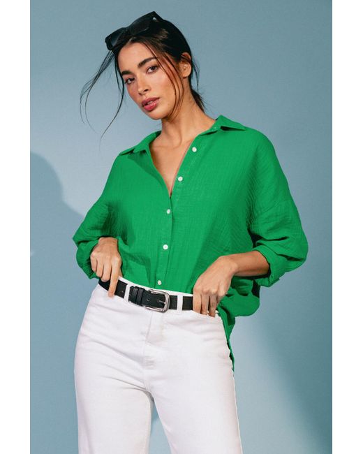 Roman Green Cotton Textured Button Shirt