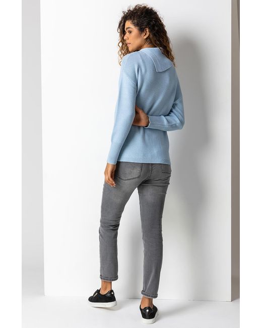 Roman Blue Cowl Neck Button Detail Jumper