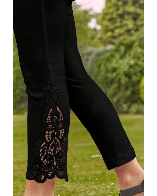 Roman Black Lace Insert Elastic Waist Crop Trousers