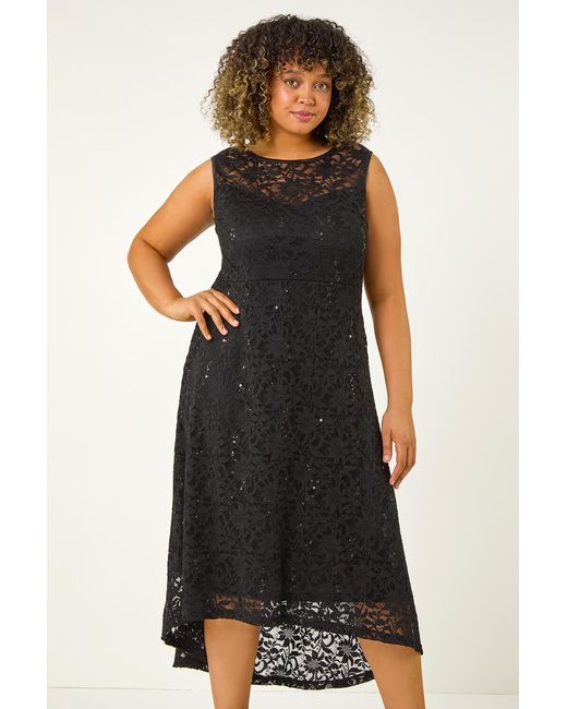 Roman Curve Black Sequin Lace Sweetheart Dress