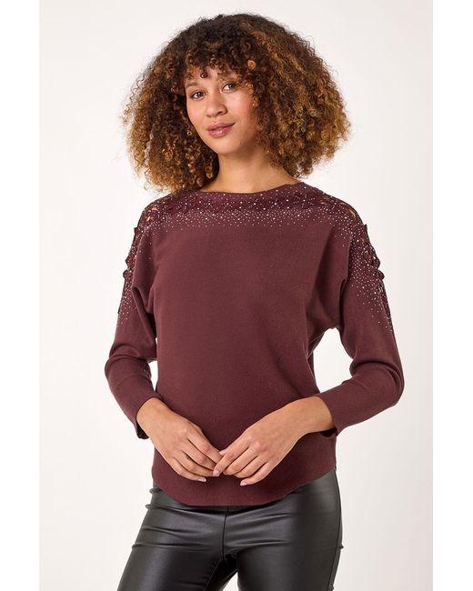 Roman Red Contrast Embellished Knit Jumper