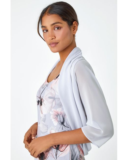 Roman Gray Ruched Hem Chiffon Bolero