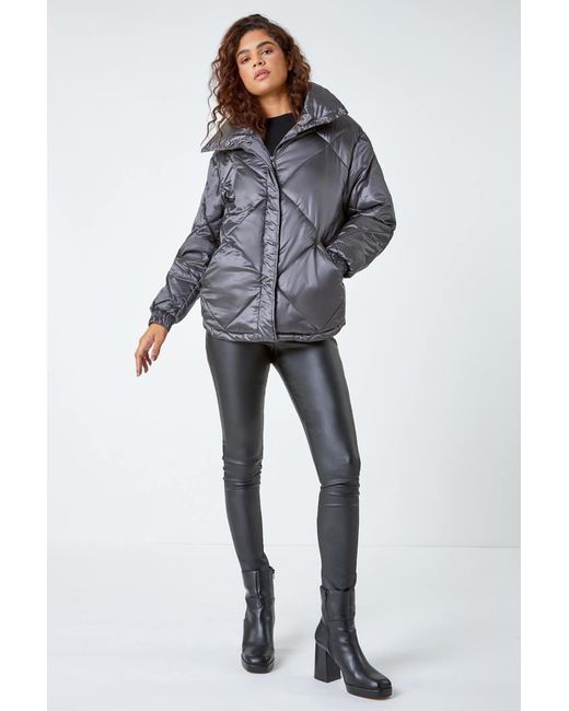 Roman Black Diamond Quilted Puffer Coat