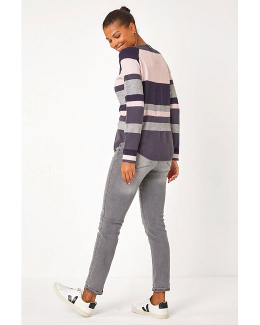 Roman Blue Colour Block Ribbed Jumper
