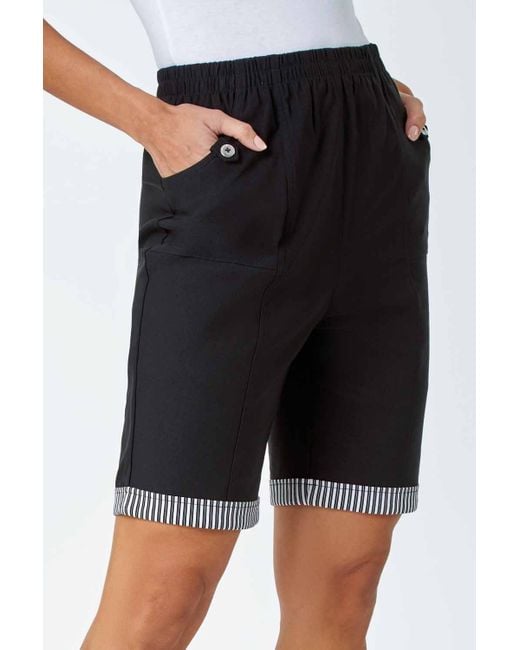 Roman Black Contrast Detail Stretch Shorts