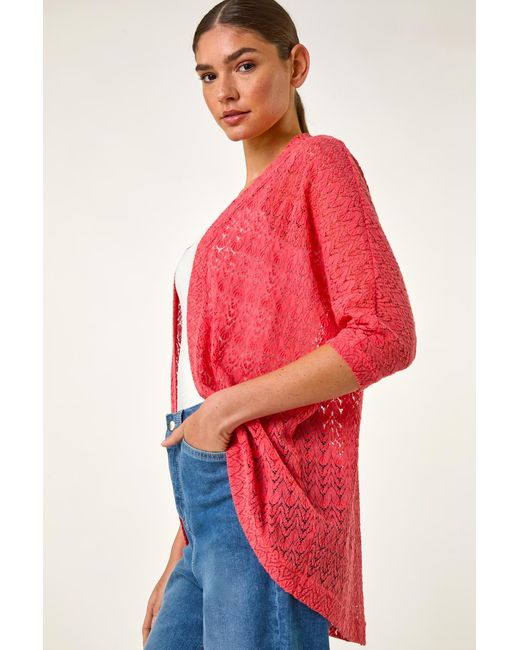 Roman Red Cotton Crochet Tunic Cardigan