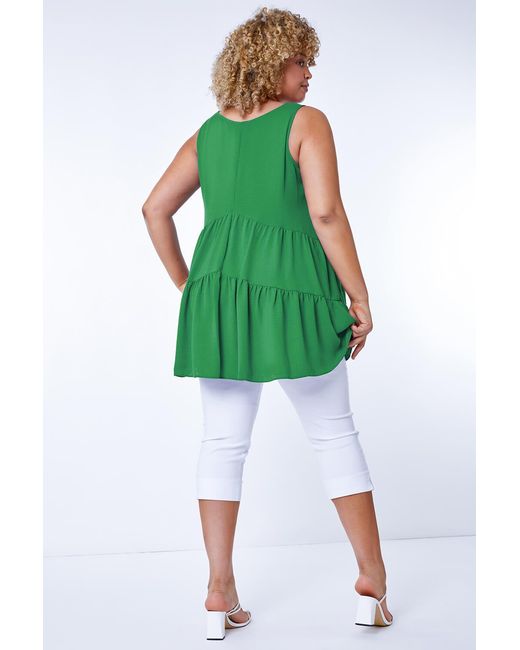 Roman Curve Green Plain Tiered Tunic Vest Top