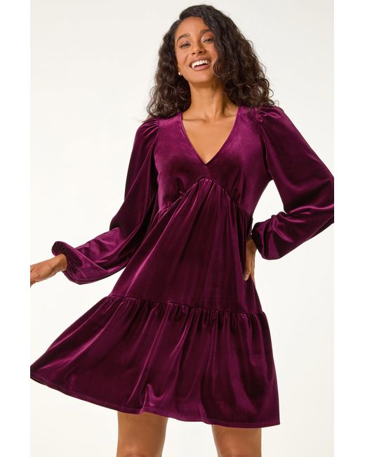 D.u.s.k Red Velvet V-Neck A-Line Dress