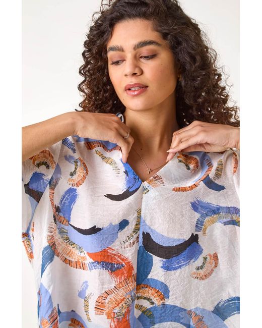 Roman Blue Abstract Print Longline Overshirt