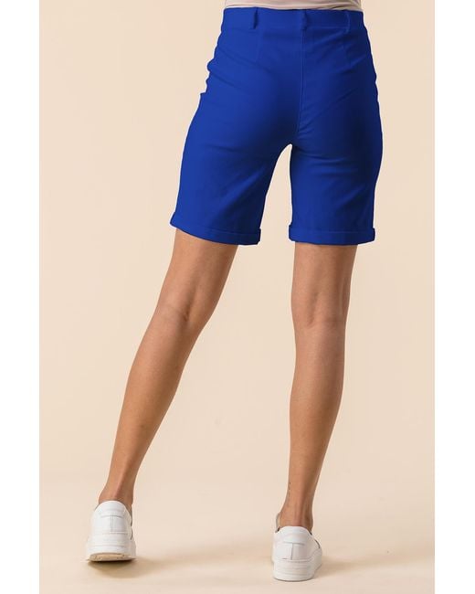 Roman Blue Elastic Waist Turn Up Stretch Shorts