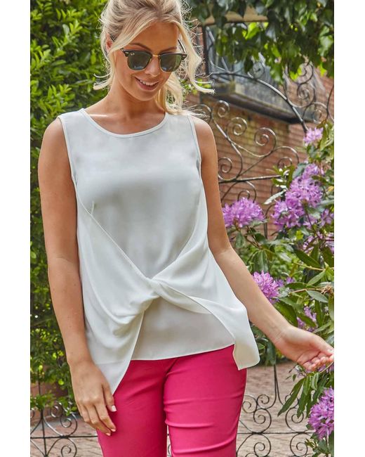 Roman White Sleeveless Twist Front Top