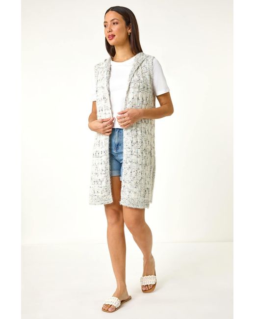 Roman White Textured Fluffy Knit Hooded Gilet