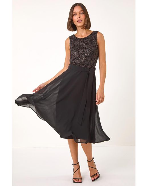 Roman Black Lace Bodice Knee Length Dress