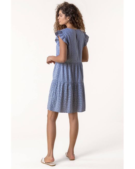 Roman Blue Frill Detail Floral Print Dress