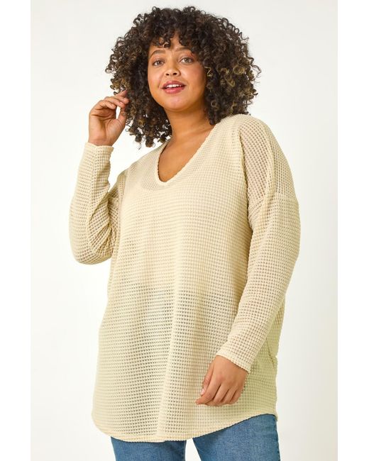 Roman Curve Natural Textured Knit V-Neck Tunic