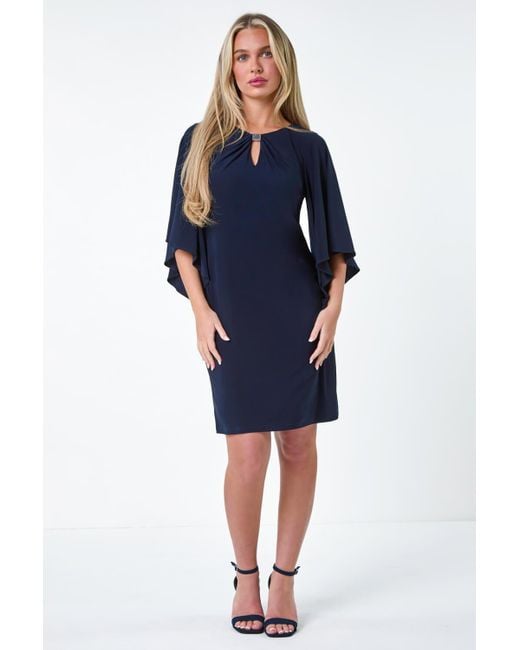 Roman Blue Originals Petite Asymmetric Sleeve Shift Dress