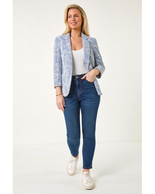 Roman Petite Blue Revere Collar Blazer