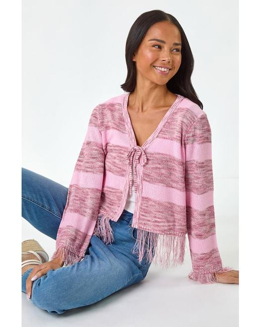 Roman Petite Pink Tassel Stripe Cardigan