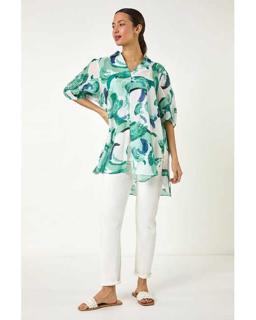 Roman Green Abstract Print Longline Overshirt