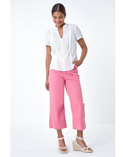 Roman White Textured Spot Lace Trim Top