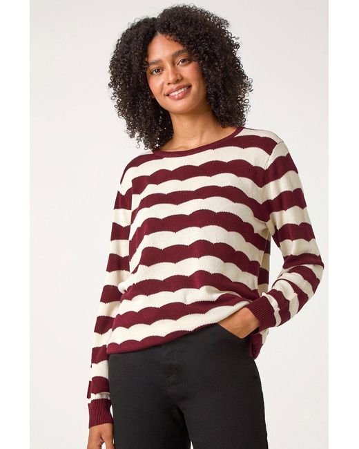 Roman Multicolor Striped Scallop Cotton Blend Tie Jumper