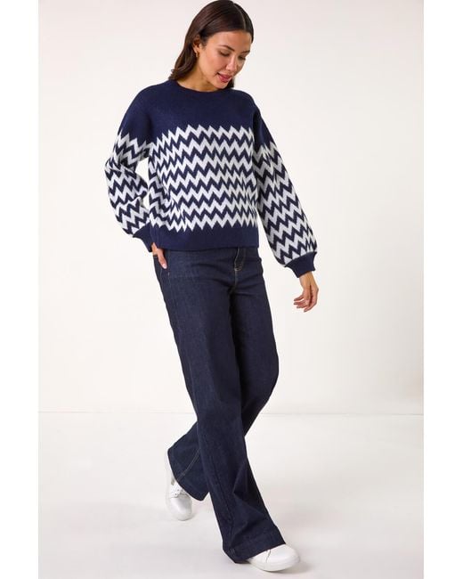 Roman Blue Zig Zag Knitted Jumper