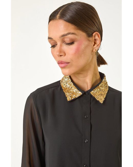 Roman Black Sequin Collared Shirt
