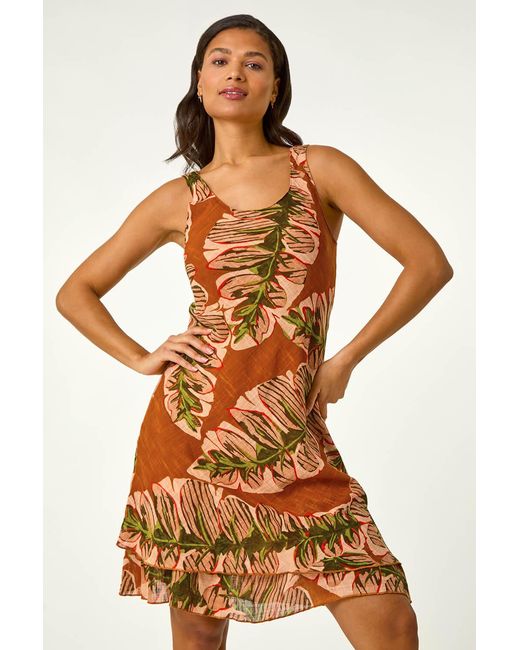 Roman Metallic Leaf Print Double Layer Dress