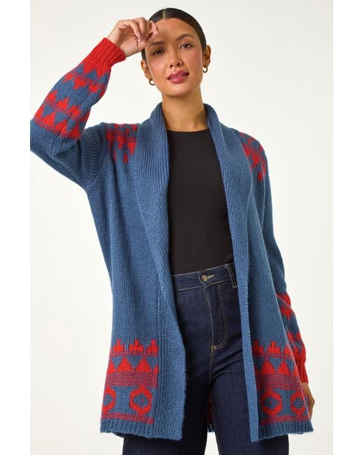Roman Blue Patterned Knit Cardigan