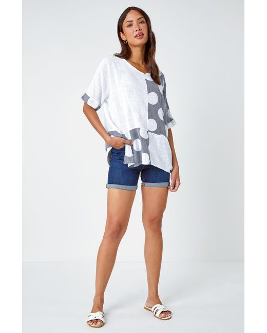 Roman White Spot Print Oversized Cotton Tee
