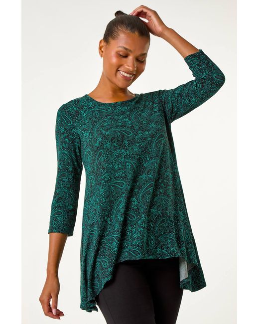Roman Green Floral Paisley Print Tunic