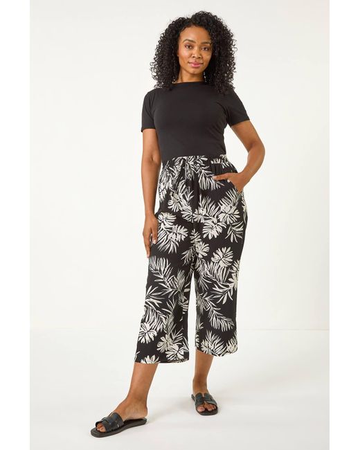 Roman Petite Black Tropical Cropped Trouser