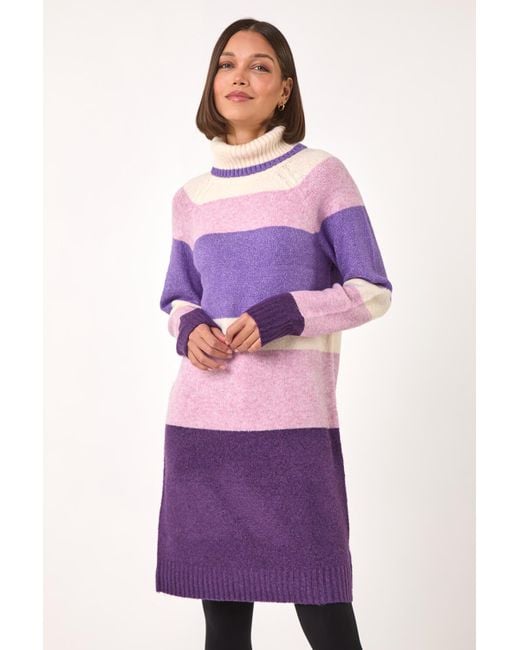 Roman Purple Stripe Roll Neck Knitted Dress