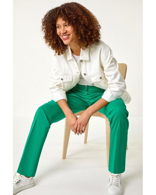 Roman Green Cotton Full Length Stretch Trouser